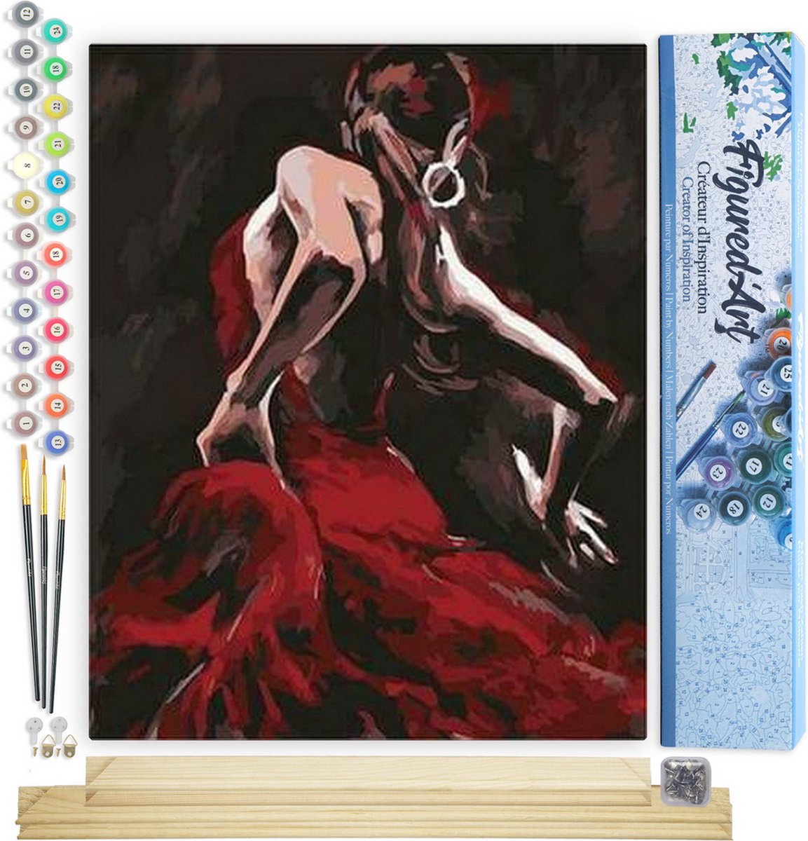 FiguredArt Schilderen op Nummer Volwassenen canvas Flamengodanseres - Handwerk acrylverf Kit DIY Compleet - 40x50cm met DIY houten lijst